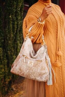 NEW CHARLIE LEATHER moniquita medium crossbody handbag in brown/white